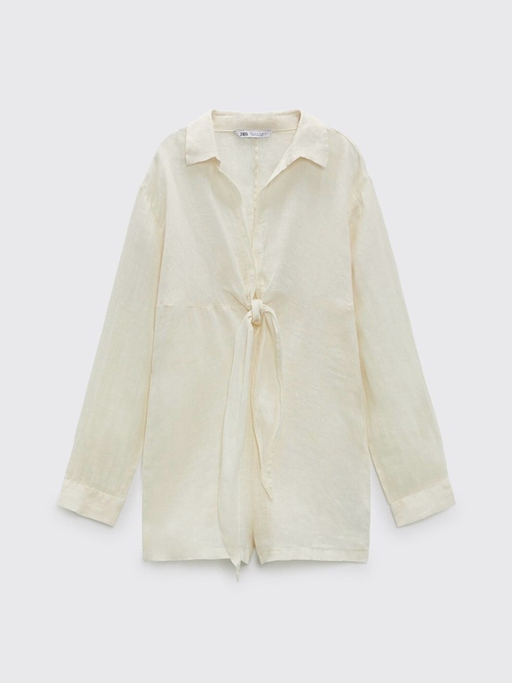 Zara Tied 100% Linen Jumpsuit Oyster White